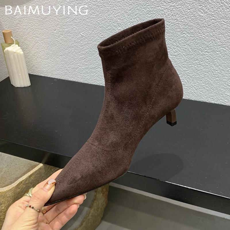 Остроносые женские ботильоны из замши, дизайнерские сексуальные туфли на среднем каблуке 2025 года, трендовые новые брендовые зимние готические модные туфли-лодочки Botas De Mujer