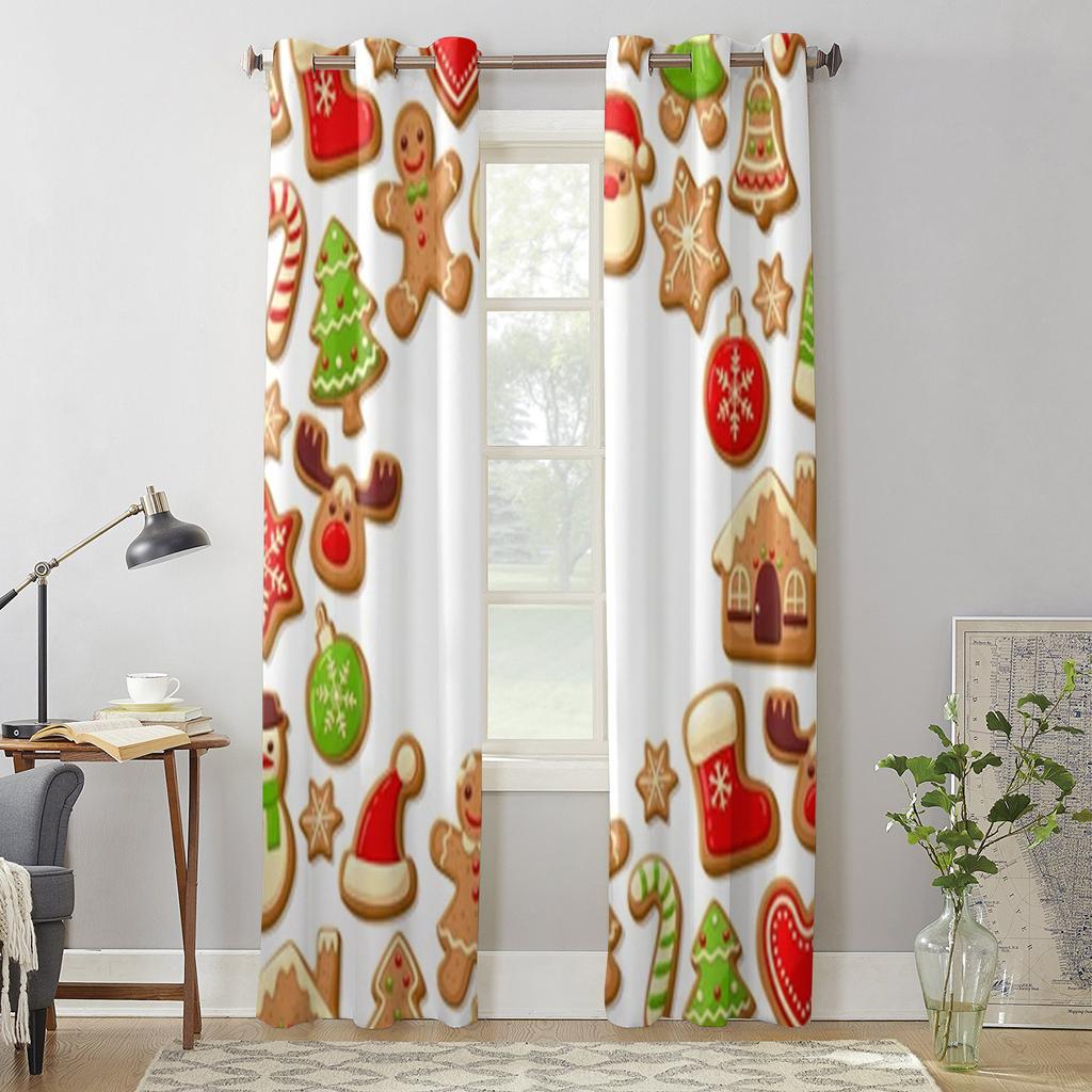 Gingerbread Cookies Background Window Curtains For Living Room Bedroom Luxury Modern Kitchen Curtains Fabric Drapes