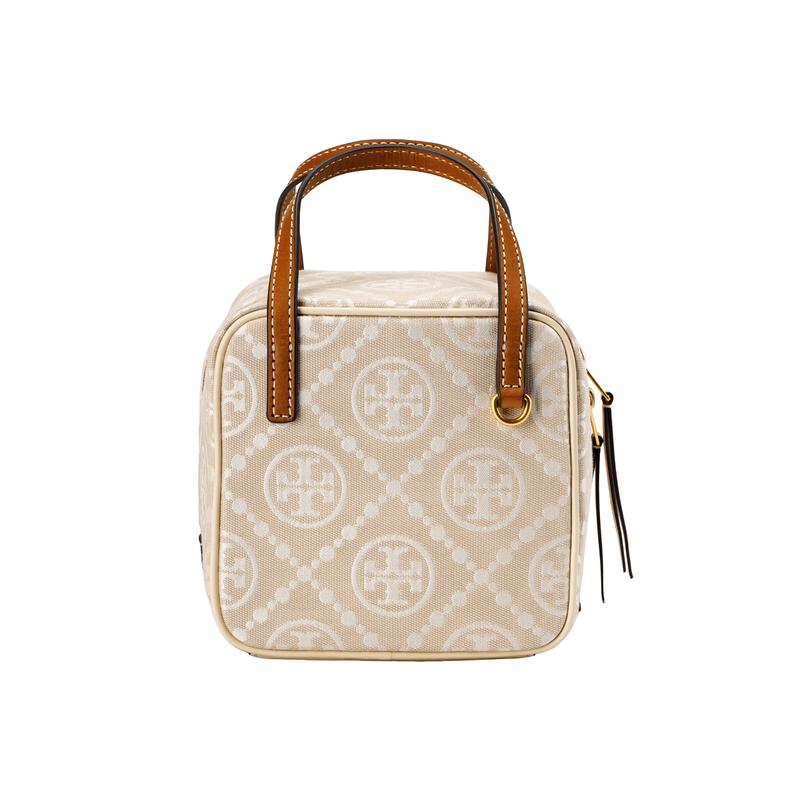 TORY BURCH Tang Libaiqi T Monogram Double T logo Dutch quilted cube detachable shoulder strap jacquard leather trim single shoulder 153389-104
