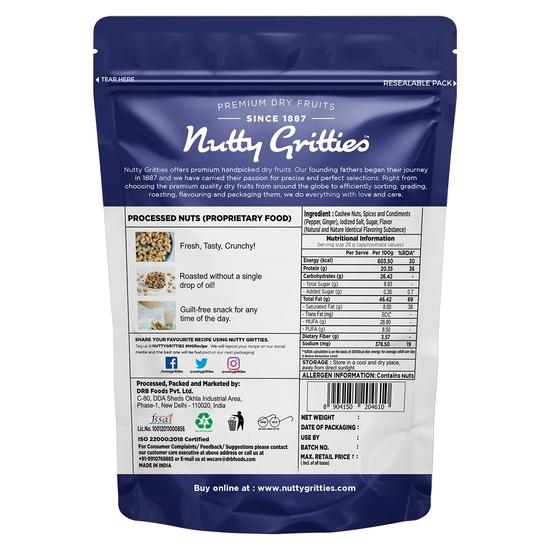 Nutty Gritties Premium Jumbo Size Southern Pepper Cashew Nuts 200g, Natural Flavoured Whole Cashew | Zero Breakage | Resealable Pouch
