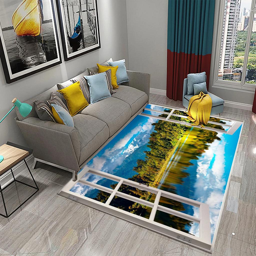 3D Современный ковер с пейзажем за окном Красивый вид за окном Коврики Кухня Ванная Нескользящий коврик Ковры для декора гостиной и спальни