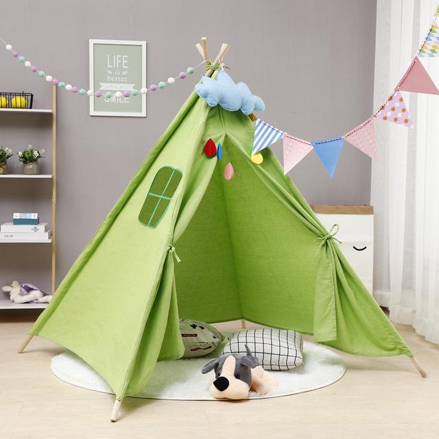Portable Indian Children's Tent for Kids Cotton Carva Tipi Teepee Kids Tent Children's House Indoor Playhouse 1.1/1.35/1.6/1.8M