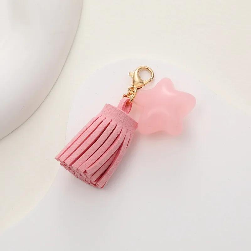 New Fashion Candy Color Five-pointed Star Keychain Pendant Korean Velvet Tassel Mobile Phone Case Pendant Pendant Small Gift