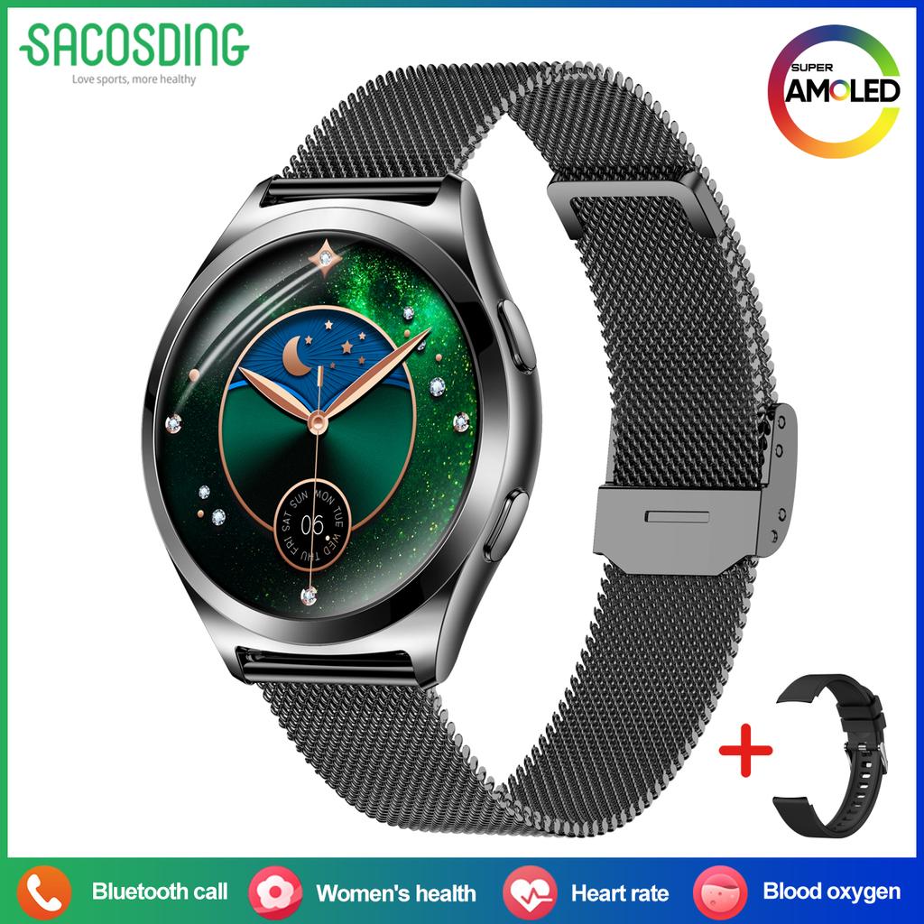 SACOSDING 1.27" AMOLED Роскошные Умные Часы Для Женщин Водонепроницаемые Bluetooth Звонки Женский Браслет Спорт Монитор Здоровья Женские Умные Часы Подарок