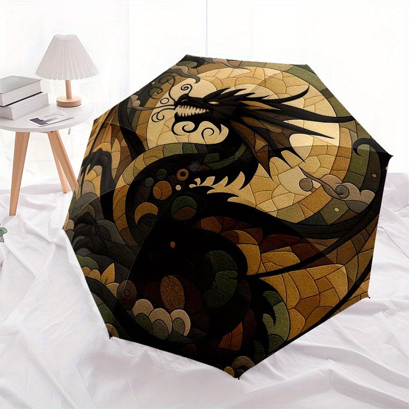 Stained Dragon Wall Art: Vibrant Circular Design for Home DecorUmbrella, Portable 3-Fold Compact Umbrella,Christmas Gift ES571