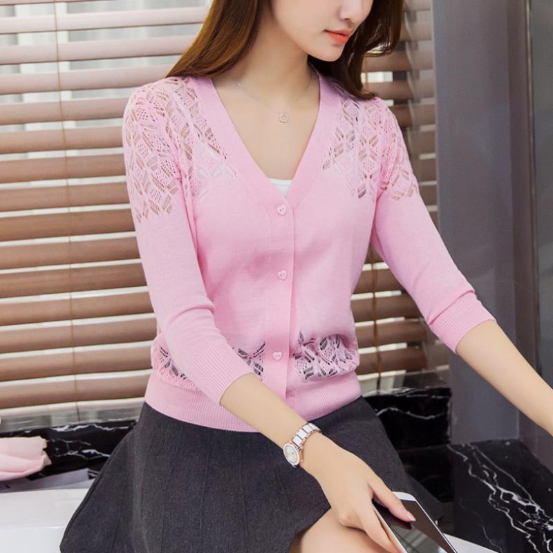 Корейский летний кардиган, женский осенний кружевной ажурный шаль, женское тонкое пальто, женские топы, вязаный свитер, женские кардиганы