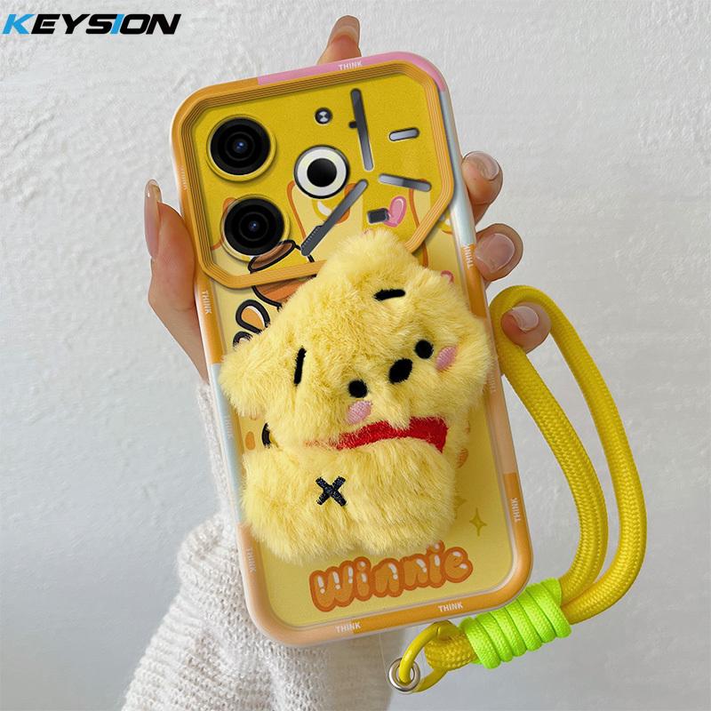 KEYSION Милый 3D мультяшный плюшевый чехол для TECNO Pova 6 Neo 4G со шнурком, силиконовый противоударный чехол для телефона Pova 6 Neo 4G