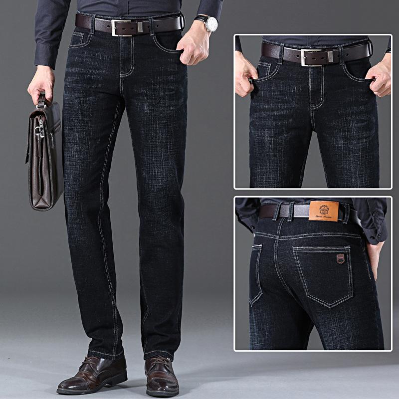 2024 Весна и осень Новые высококачественные джинсы свободного покроя с эластичной прямой молнией Деловые мужские повседневные джинсы