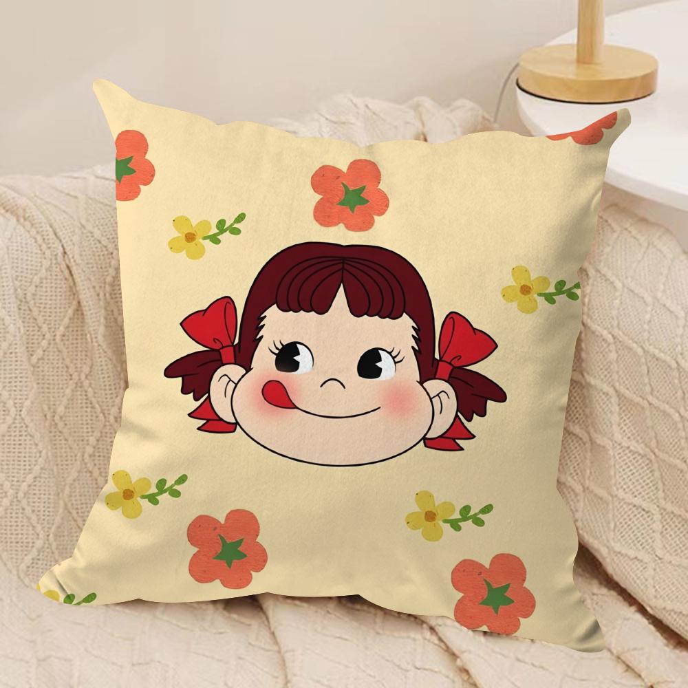 PPeko LollipopA Happy Girl Cushion Cover Short plush Doublesided Print Square Throw Pillow Covers Sofa Home Cushion Decor