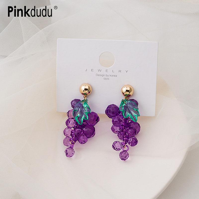 Pinkdudu Purple Grape String Drop Earrings Alloy Acrylic Japanese Style Sweet Fresh Creative Fruit Series Earrings for Women Jewelry Gifts PD1360