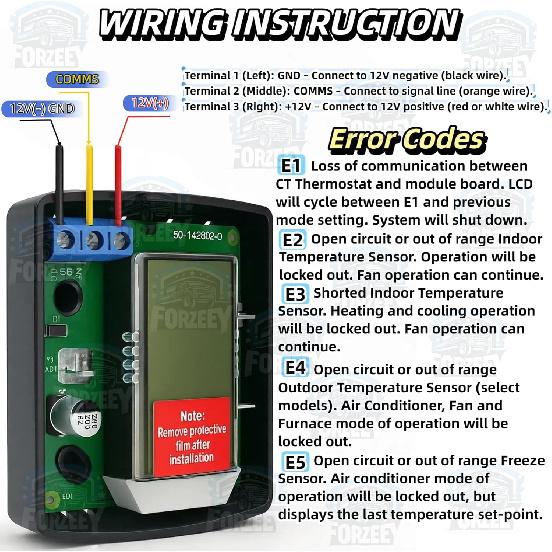 RV Thermostat Compatible With Dometic 3316250.712, 3-Wire Single Zone Control For Cool/Heat, 12V DC, Capacitive Touch, Blue Backlight