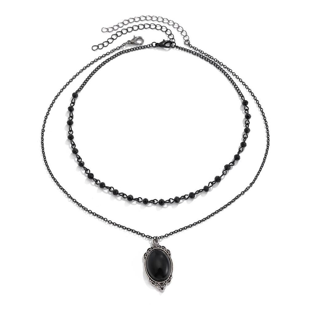 European-American Crystal Beaded Clavicle Necklace: Halloween Dark Style Multi-Layer Lace