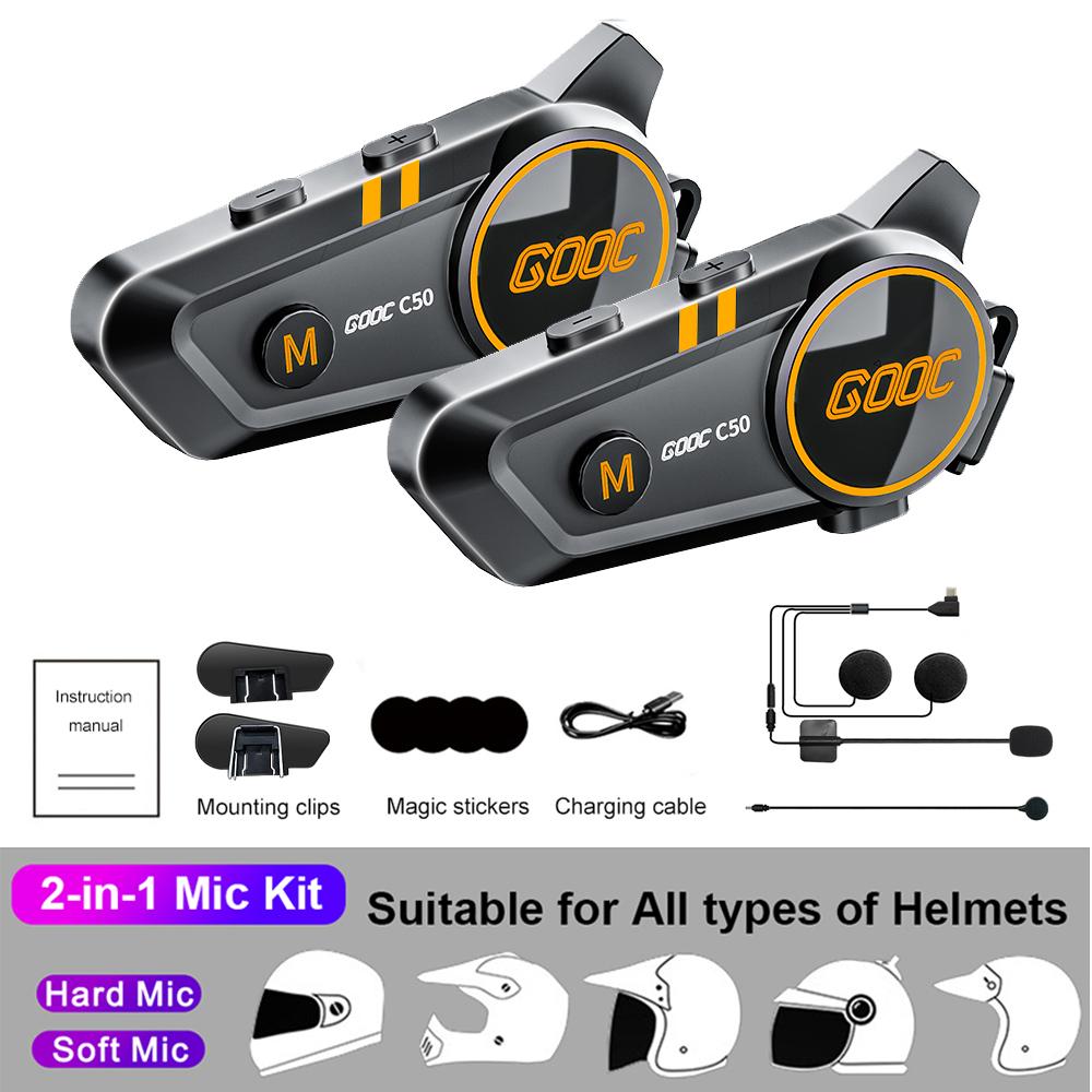 1/2x Motorcycle Intercom Helmet Headset BT5.3 With 300m Intercomunicador Waterproof Wireless Speaker Hands Free Call Interphone