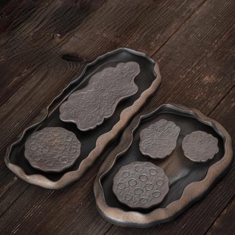 Керамический поднос для чая в стиле лотоса, грубый керамический горшок для хранения воды, небольшой столик для сухого пузыря, набор для кунг-фу, аксессуары