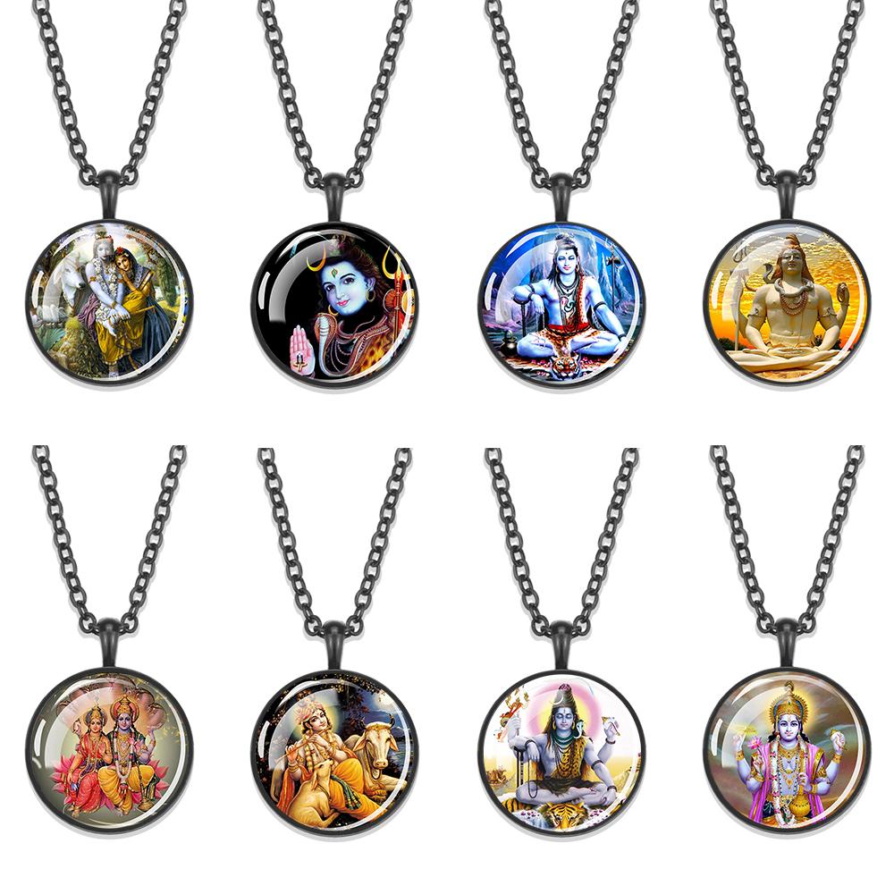 1 шт., черная цепочка в индуизме, ожерелье Вишну и Шива, стеклянный амулет с кабошоном, кулон, индийские украшения