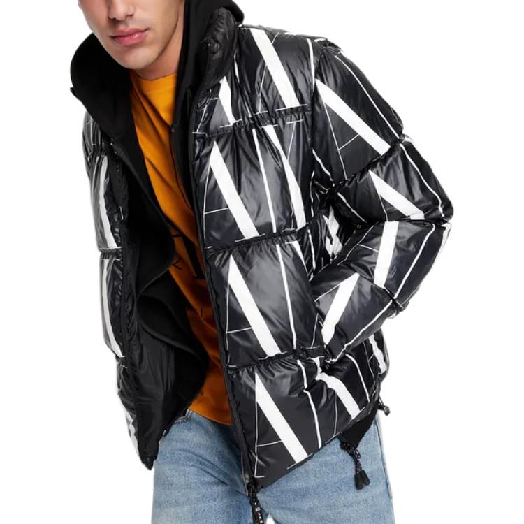 Armani Exchange FW22 Стеганая куртка с принтом логотипа-буквы, воротником-стойкой, теплая, мужская, черная 8NZBP8-ZNULZ-22AR