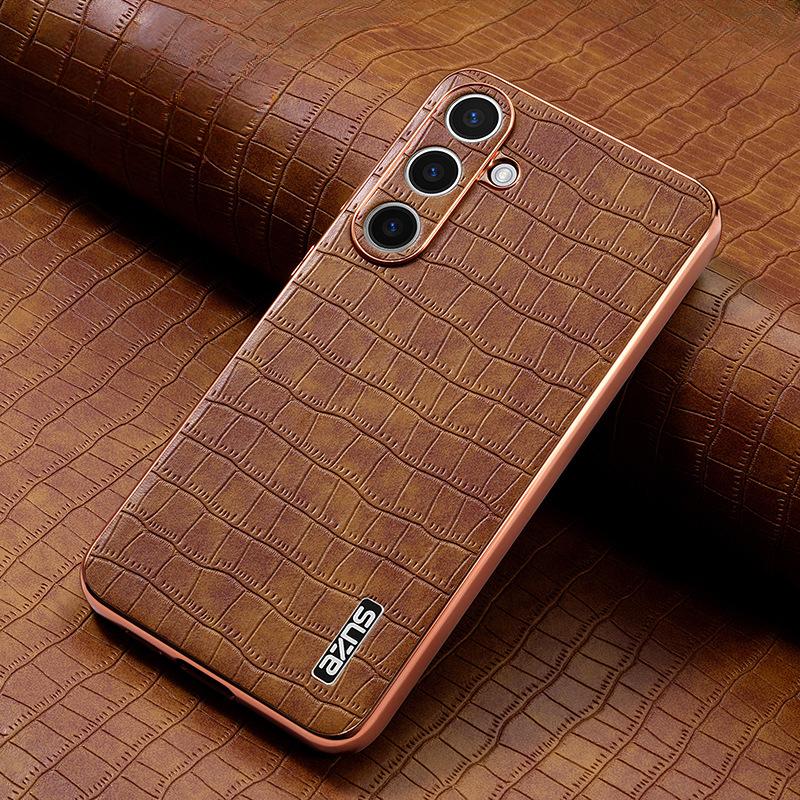 Подходит для чехла для телефона Samsung S25ultra, чехол-книжка с тиснением под крокодила для Galaxy, полное покрытие, гальванизированный S24, противоударный 23ultra, кожаный чехол