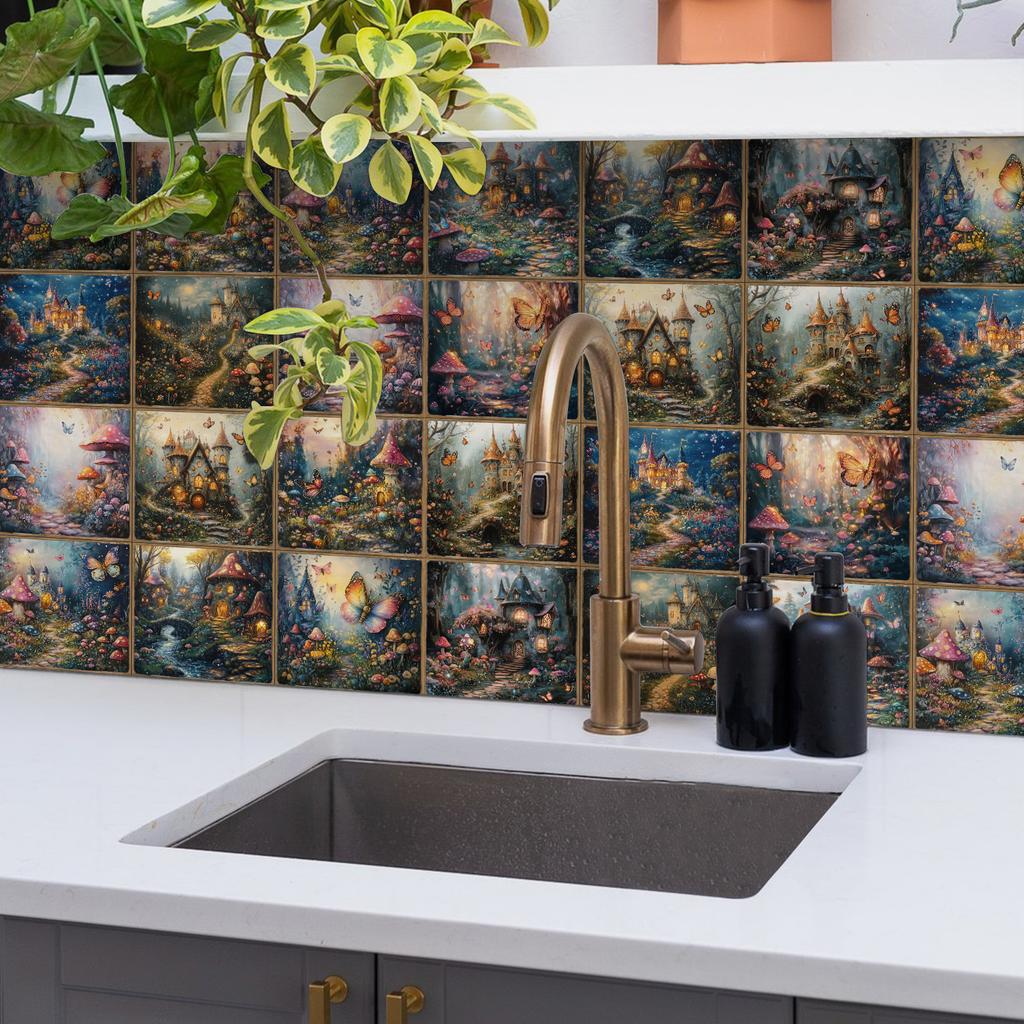 24 шт. Наклейка на стену в европейском стиле под плитку, самоклеящаяся, для кухни, ванной комнаты, декоративные наклейки на плитку, глянцевые хрустальные наклейки на стену