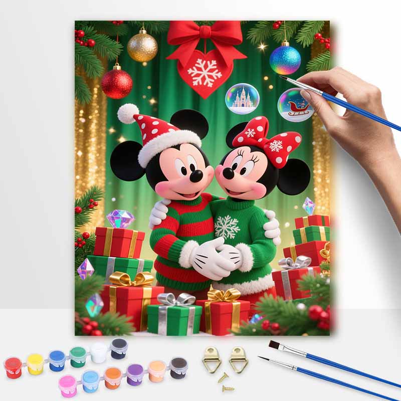 Disney Mickey Minnie Mouse Christmas oil painting digital painting art kit handmade diy gifts home decorations