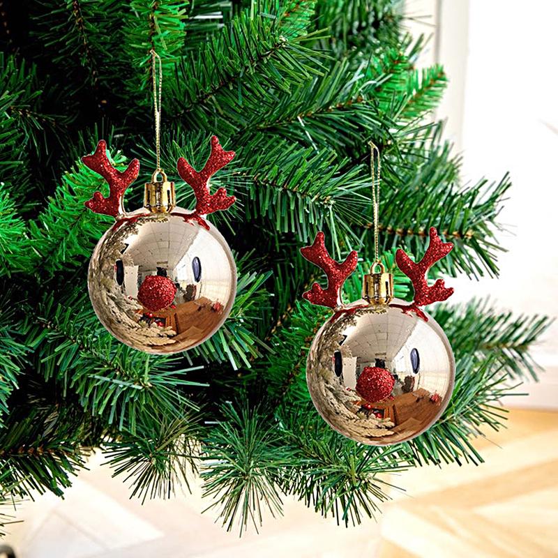 1Pce Pendant Christmas Decorations Family New Year's Party Color Painting Alien Ball Deer Head Ball