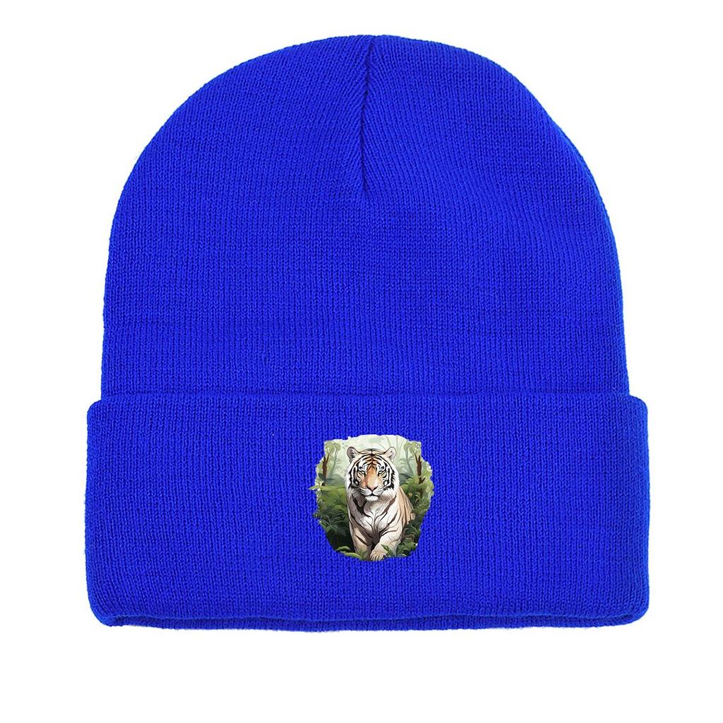 Vivid Tiger Print Knit Cap Beanie, Animal Woman Cap Fit Soft Unisex Bobble Hat Knit Hat Beanie