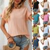 Spring and Summer New Solid Color Round Neck Short Sleeved T-shirt Hollowed Out Top