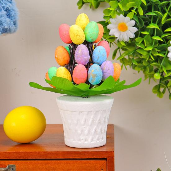 Easter Egg Ornament Easter Egg Bonsai Tree Low Maintenance Artificial Eggs Plants Desktop Easter Decoration Multicolor Potted Easter Ornament