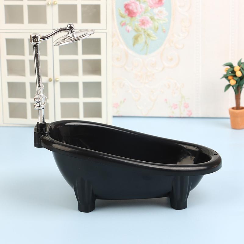 1Set Black Dollhouse Mini Furniture Bathtub Model Toy Simulation Bathroom Accessories Kids Pretend Doll House Decoraton Toy
