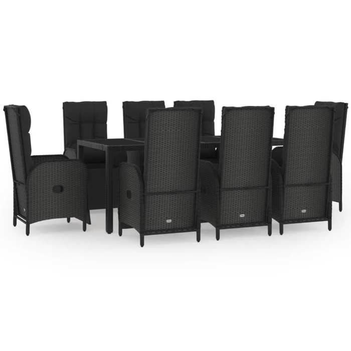 VidaXL 9-piece Garden Dining Set and Cushions Black Wicker, Dining Set, Dining Set 3185064