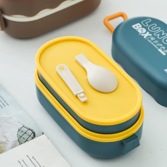 Bento Box водонепроницаемый, хорошо герметизирующий, двухслойный, большой емкости, многофункциональный школьный детский обеденный контейнер с ложкой для ежедневного использования