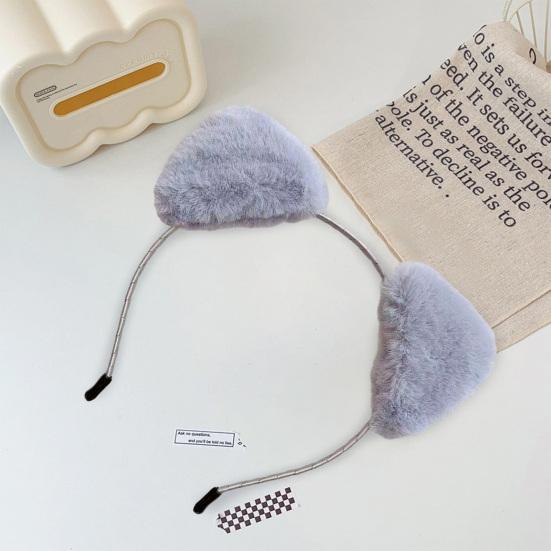 Женская повязка для волос, мягкий пушистый плюшевый мультяшный декор для ушей котенка, эластичный узкий противоскользящий обруч с узкими полями, обычная посадка, сплошной цвет, украшение на голову, обруч для волос