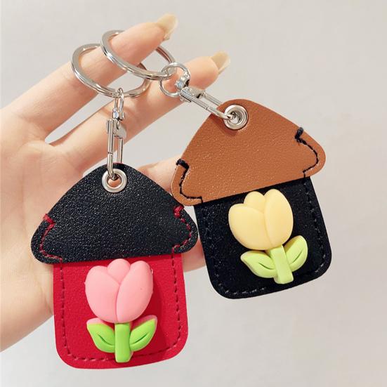 2 шт. Элегантный держатель для ключей в форме тюльпана из искусственной кожи, брелок в форме дома
