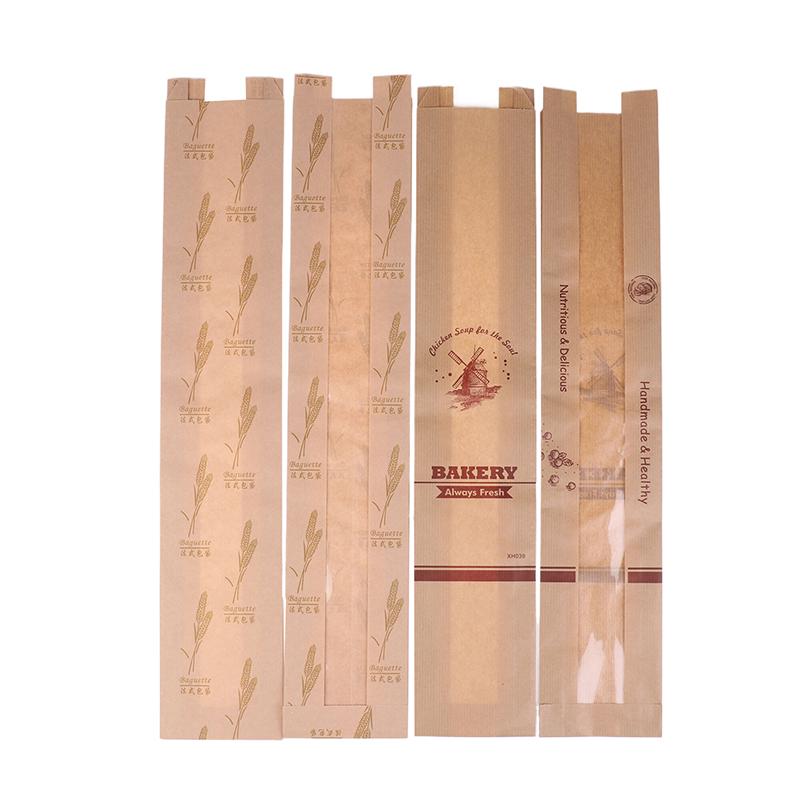 10Pcs Oil Proof Kraft Paper Long Bread Bags With Transparent Window Baguette Baking Packaging Bags For Birthday Party Event
