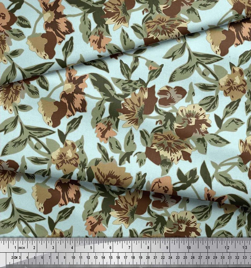 Soimoi Ткань из хлопчатобумажного батиста с рисунком в виде листьев и цветочного декора, метр 42 дюйма