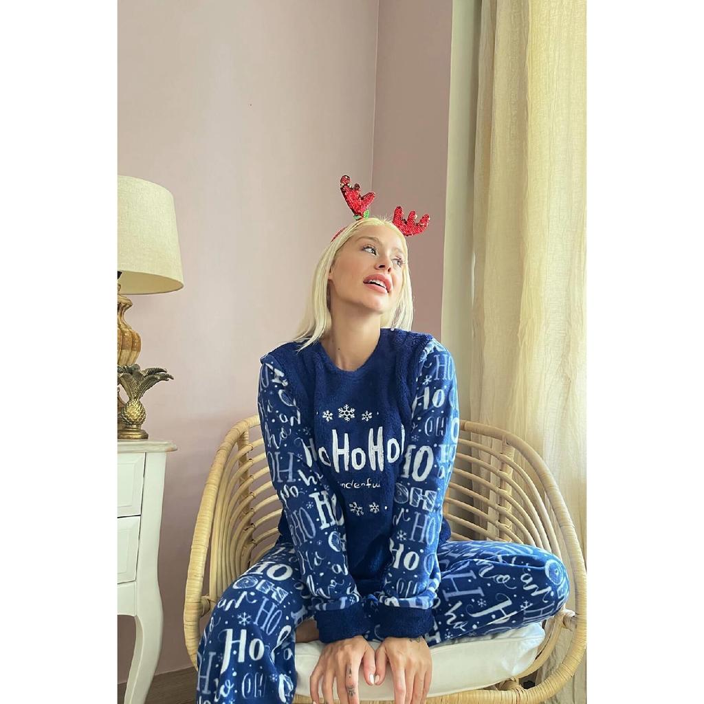 Красный женский плюшевый пижамный комплект с рисунком Hoho