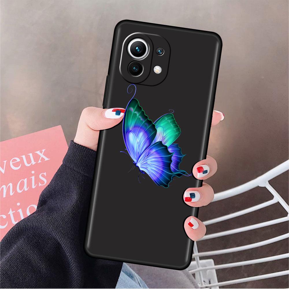 Черный силиконовый чехол для телефона Xiaomi Mi 12 11 Lite 11T 9T 10T 12S Pro Ultra Note 10 Lite 9 Чехол Fundas Синяя красивая бабочка