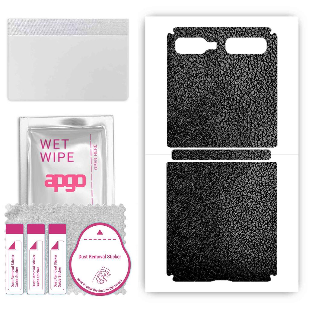 apgo Protective Skin Sticker for the Back Compatible with Samsung Galaxy Z Flip 5G (first Model 5G), Wrap Film, Foil, Vinyl - Pattern Black Leather