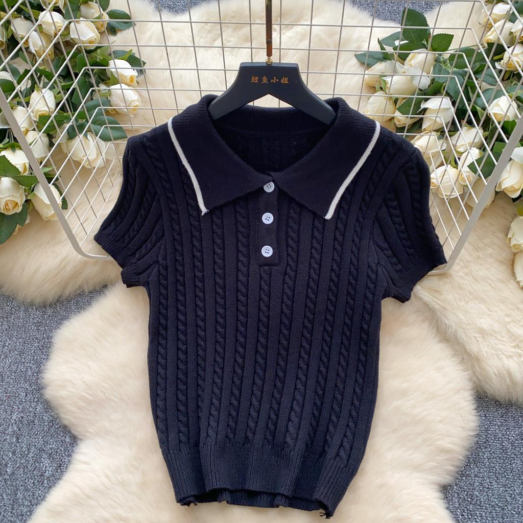 Модные трикотажные костюмы из двух предметов, обтягивающие рубашки поло с короткими рукавами и короткая юбка, женские простые летние комплекты