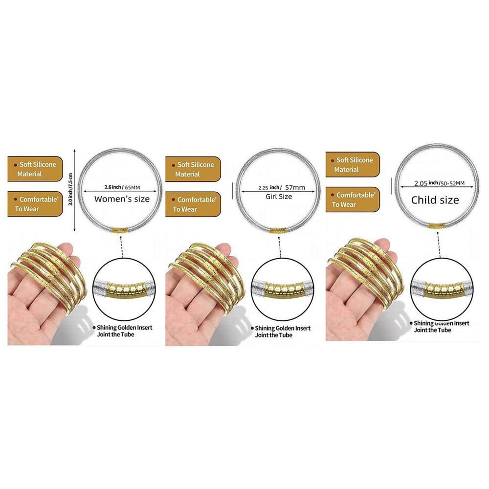 9pcs/set Fashion Jewelry Golden Bracelet Buddhist Jonc Bangles Set for Women Glitter Filled Jelly Silicone Buddha Girl Bracelets