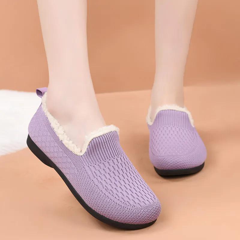 WTEMPO Универсальная обувь большого размера в стиле кэжуал, однотонная, женская, осенне-зимняя, теплая, холодостойкая, плюшевые слипоны