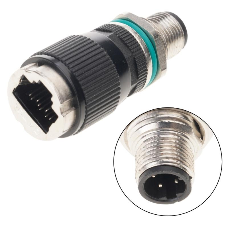 Waterproof 12mm 8Pin A type to RJ45 Adapter IP68 for Industrial Networking 4Pin D-Code to Cat6 Adapter 10Gb/s Data Transfer