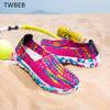 Summer Women Flats Female Loafers Women Casual Flat Woven Shoe Breathable Sneakers Slip On Colorful Mujer Plus Size 41