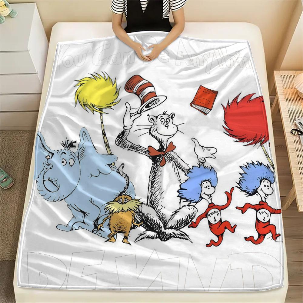 The Cat in the Hat Flannel Blanket, High quality Comfortable for All Seasons, Home Decor, Warmth and Comfort