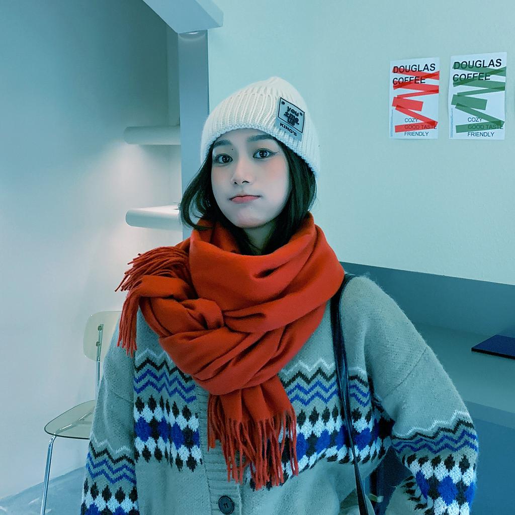 Women'S Thick Warm Solid Color Scarf Autumn And Winter New Style Cashmere Scarf Versatile Wool Scarf