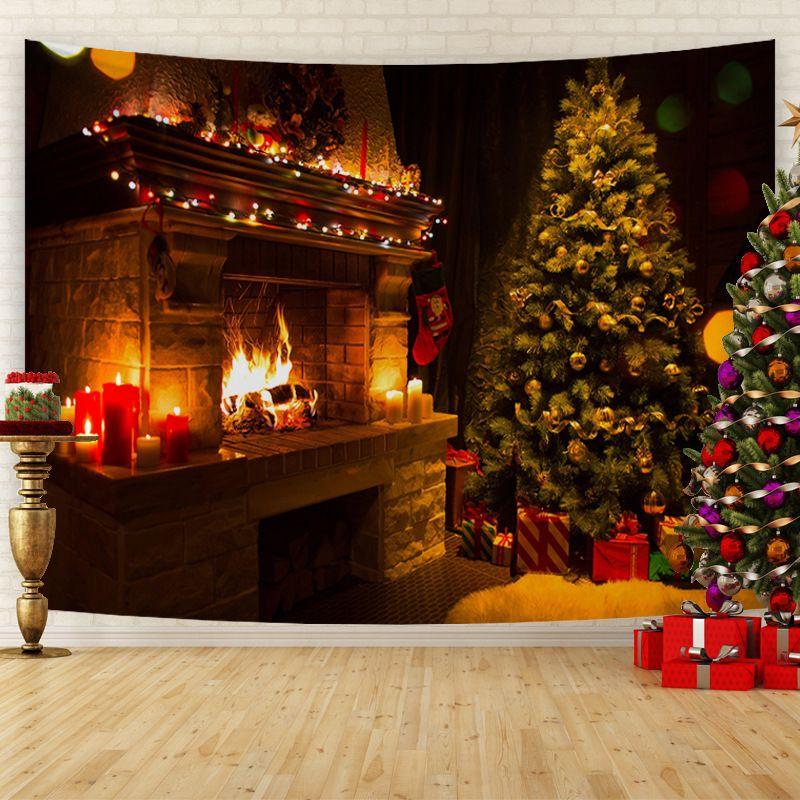 fireplace Christmas tree Christmas tapestry background cloth wall decoration living room background wall room decoration