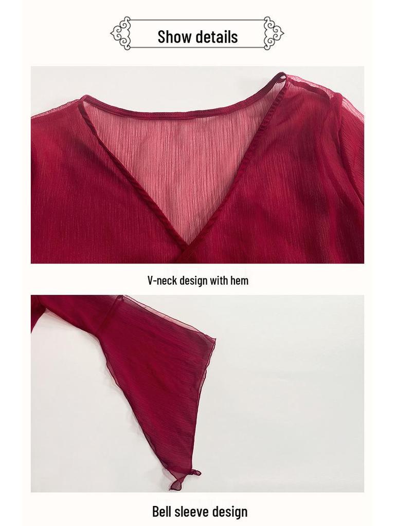 Huayu Classical Chinese Dancewear Set: Long Flowing Fairy Spirit Top for Women's Performance