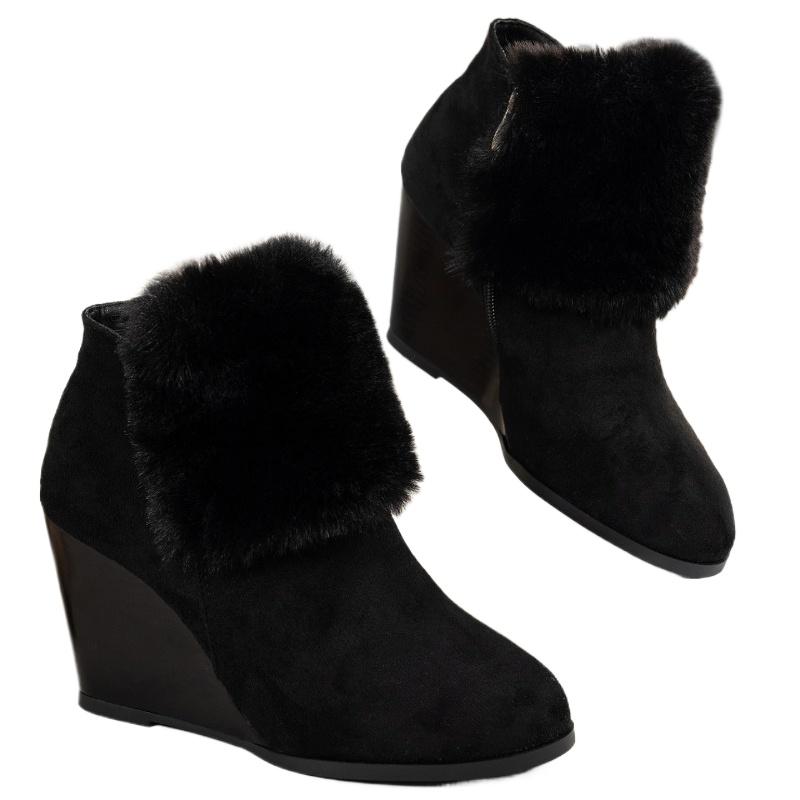 Мода 2024 Зима Новая Верхняя Одежда Женские Большие Волосатые Ботинки Голые Ботинки Круглый Носок Толстый Нижняя Часть Скошенный Каблук Теплые и Удобные Модные Ботинки