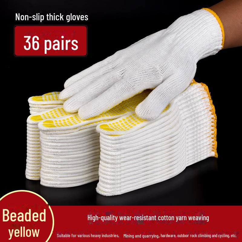 Worksite Durable Cotton Nylon Gloves - Non-Slip, Breathable and Wear-Resistant for Construction Workers