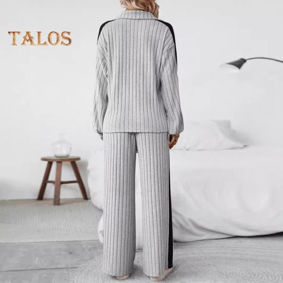 2 шт./комплект женский топ и брюки комплект с застежкой-молнией и воротником-стойкой, длинные рукава, однотонная толстовка с эластичной резинкой на талии, широкие спортивные штаны, спортивный наряд на осень