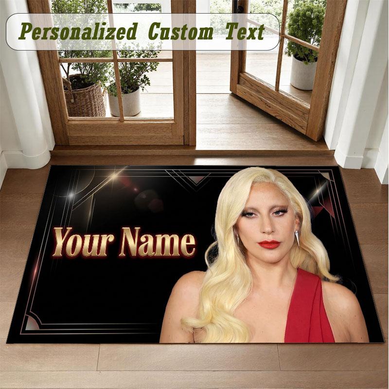 Crystal Velvet Square Rug Custom NameLady Gaga Pattern Non Slip Home Floor Decor Rug